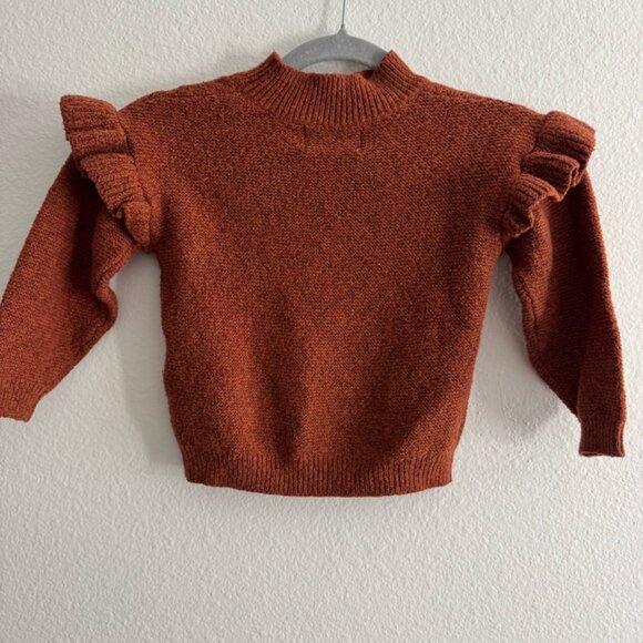 Old Navy Toddlers Girls Orange Mock Neck Ruffle Trim Cable Knit Sweater Size 4t - Picture 3 of 5